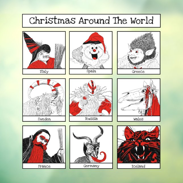 Christmas Characters Around The World Illustration Window Cling (Sheet 3)