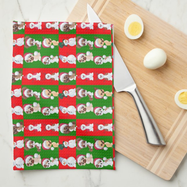 Christmas Characters Repeating Pattern Kitchen Towel (Quarter Fold)