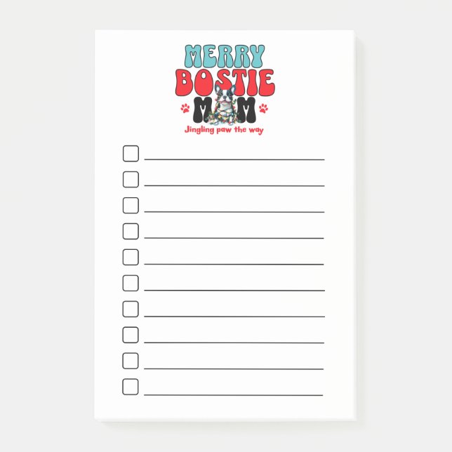 Christmas Check List Boston Terrier Mom Post-it Notes (Front)