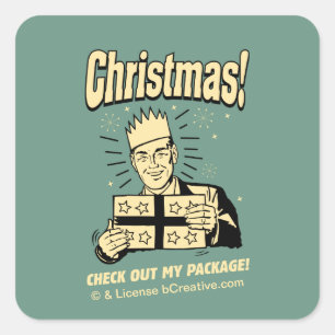Christmas: Check Out My Package Square Sticker