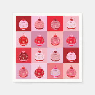 Christmas Check - Pink And Red Chequered Ornaments Napkin