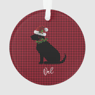 Christmas Check Red Black Lab Pattern Name Fun Ornament