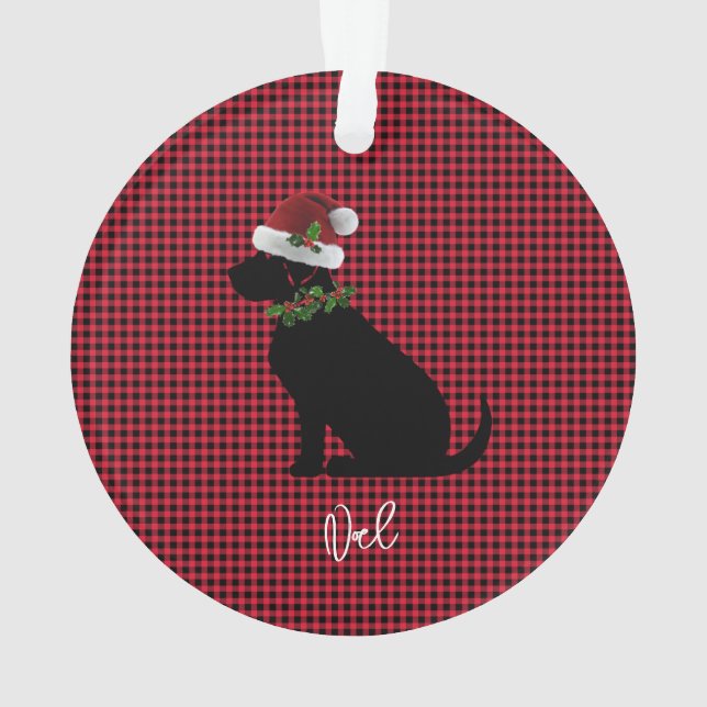 Christmas Check Red Black Lab Pattern Name Fun Ornament (Back)