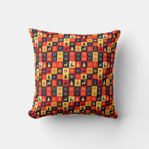 Christmas Checkerboard Pattern – Red & Yellow Tree Throw Pillow