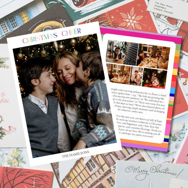 Christmas Cheer 6 Photo Colourful Family Card (Creator Uploaded)