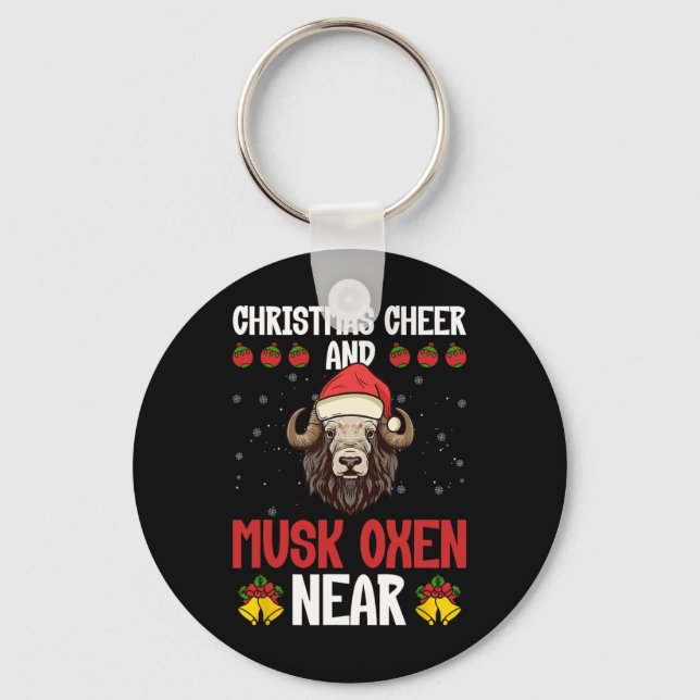 Christmas Cheer And Musk Oxen Near - Musk Ox Musko Keychain (Front)