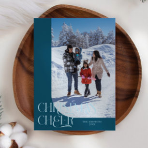Christmas Cheer Elegant Teal Christmas Photo Holiday Card