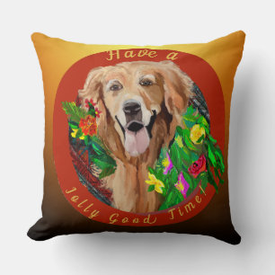 Christmas Cheer Golden Retriever Jolly Good Time Throw Pillow