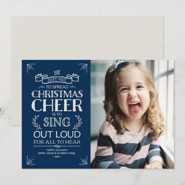 Christmas Cheer Holiday Photo in Blue (Front/Back)