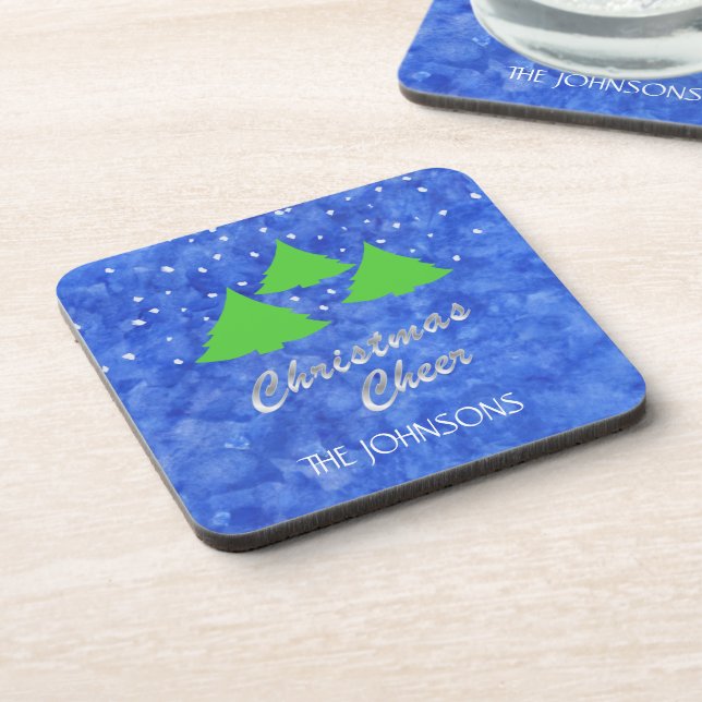 Christmas Cheer in Royal Blue and Lime Green Coaster (Left Side)