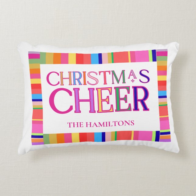 Christmas Cheer Modern Colourful Striped Accent Pillow (Front)