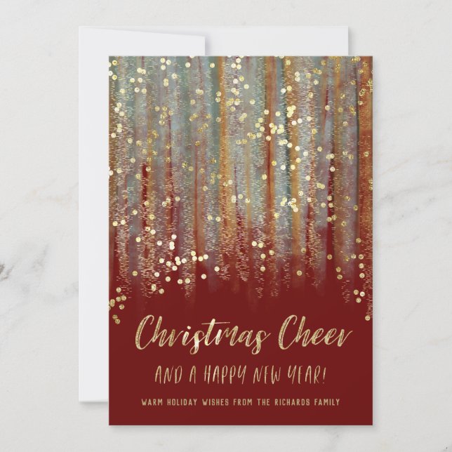 Christmas Cheer Painted Brush Strokes and Confetti Holiday Card (Front)