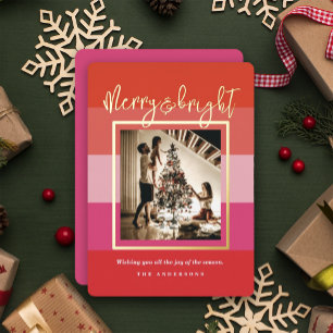 Christmas Cheer Red Stripes Holiday Foil Card