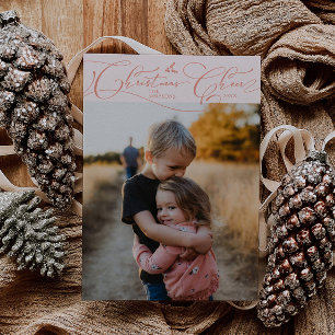 Christmas Cheer Script Peach Christmas Photo Holiday Card