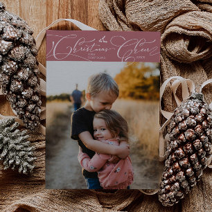 Christmas Cheer Script Pink Christmas Photo Holiday Card