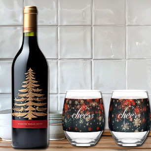 Christmas Cheer Snowflakes Sparkle Stars Stemless Wine Glass