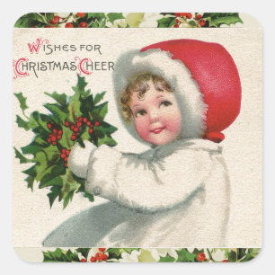 Christmas Cheer Vintage Holly Girl Holiday  Square Sticker