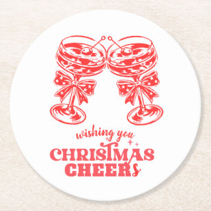 Christmas Cheers and Spirits Round Paper Coaster