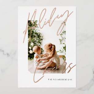 Christmas Cheers Elegant Script Minimal Photo Foil Holiday Card