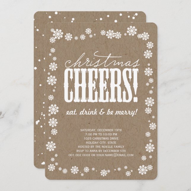 Christmas Cheers Snowflakes Holiday Party Invite (Front/Back)