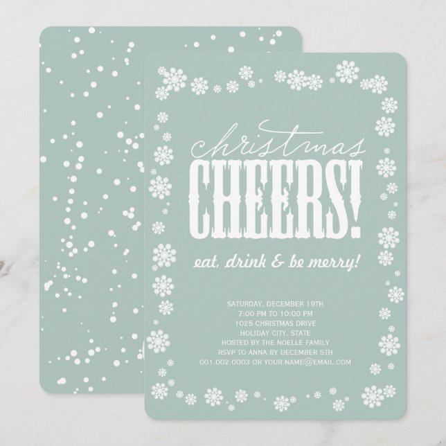 Christmas Cheers Snowflakes Holiday Party Invite (Front/Back)