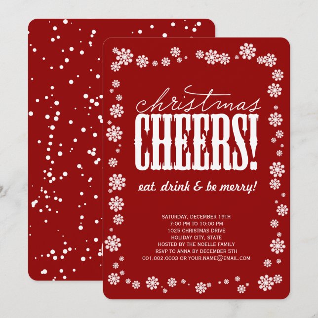 Christmas Cheers Snowflakes Holiday Party Invite (Front/Back)