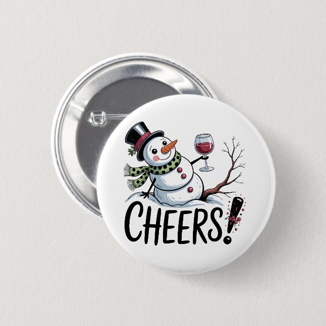 Christmas Cheers Snowman Kitchen Wine Kitchen 2 Inch Round Button (Front & Back)
