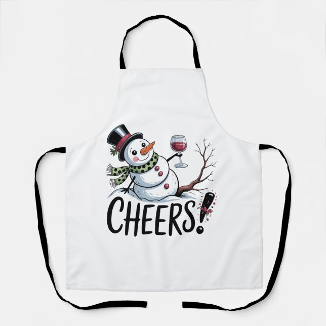 Christmas Cheers Snowman Kitchen Wine Kitchen Apron (Front)
