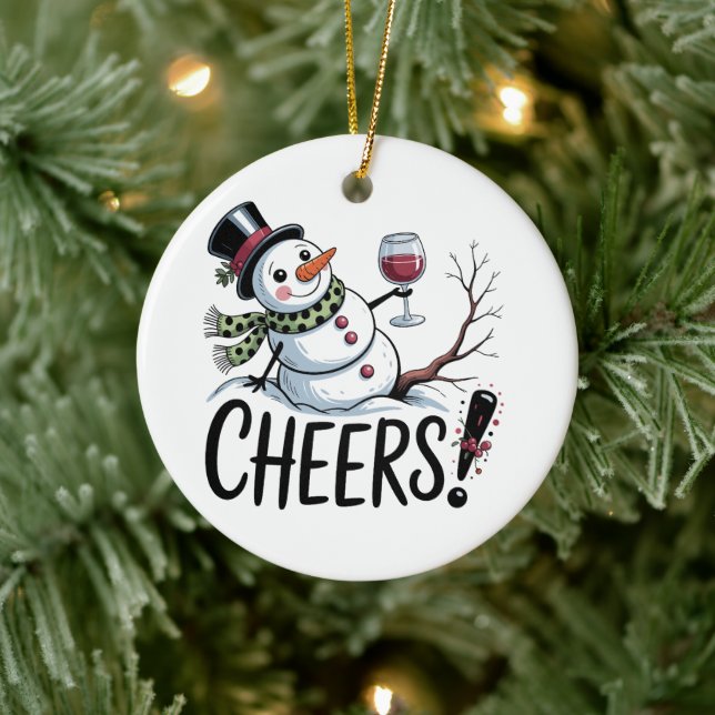 Christmas Cheers Snowman Kitchen Wine Kitchen Ceramic Ornament (Tree)