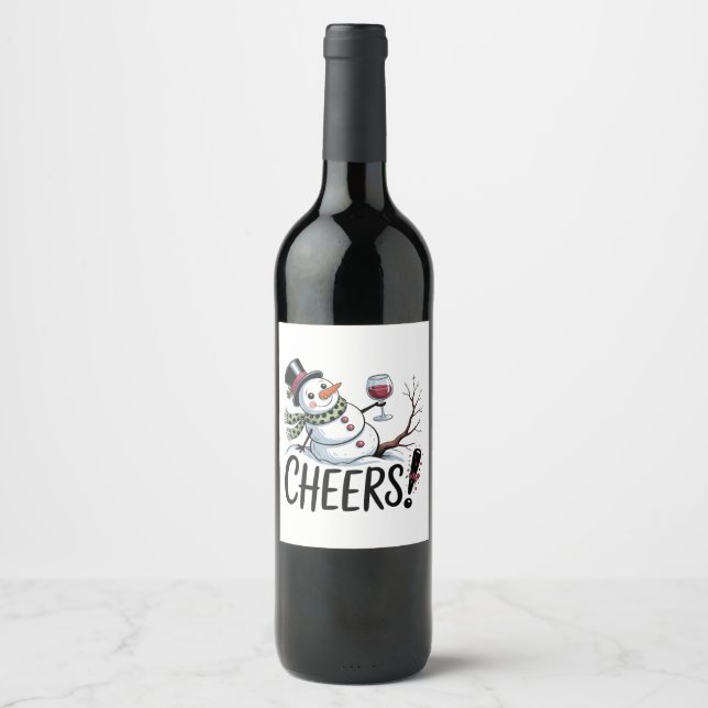 Christmas Cheers Snowman Kitchen Wine Kitchen Label (Front)