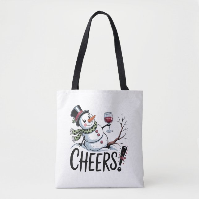 Christmas Cheers Snowman Kitchen Wine Kitchen Tote Bag (Front)