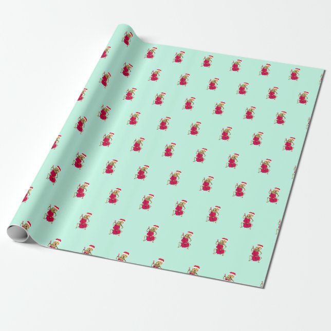 Christmas Cheetah Playing Bass Wrapping Paper (Unrolled)