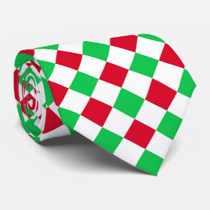 Christmas Chequerboard, Red, Green, White Tie