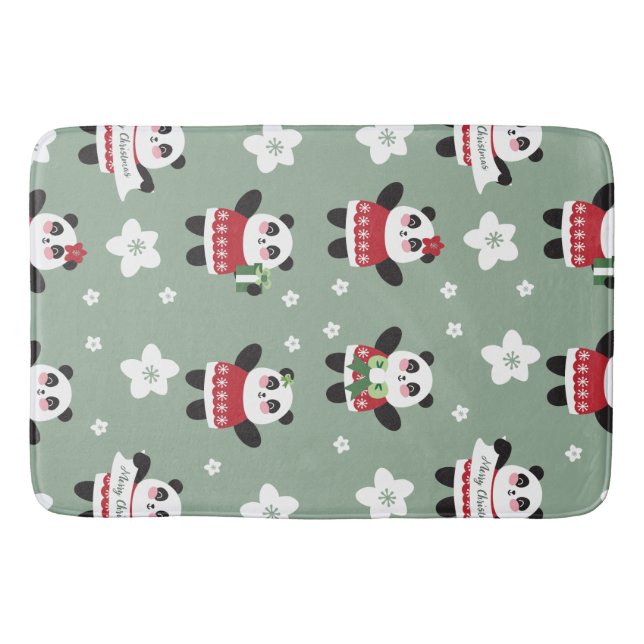 Christmas Cherry Blossom Panda Bath Mat (Front)