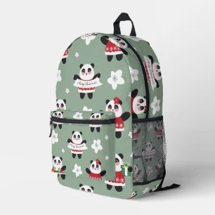 Christmas Cherry Blossom Panda Printed Backpack