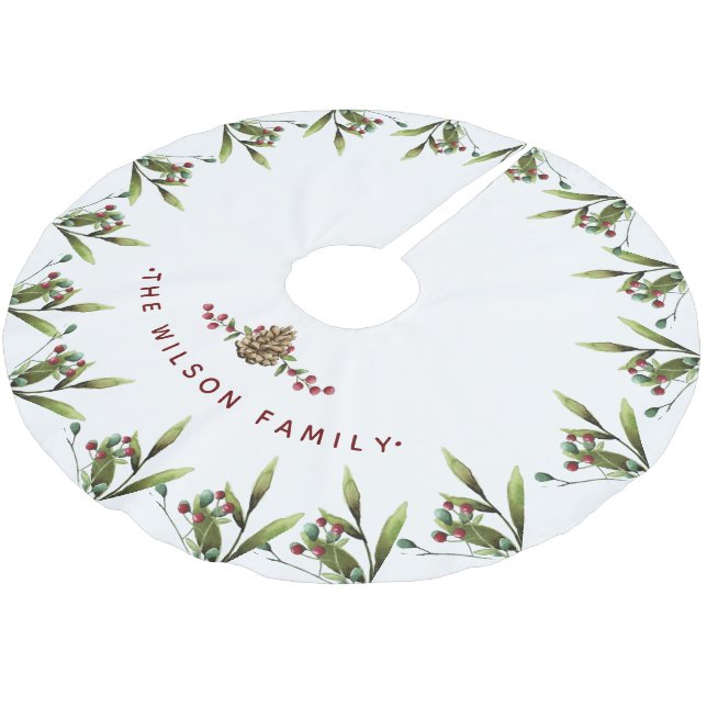 Christmas Cherry Holiday watercolor Brushed Polyester Tree Skirt (Angled)