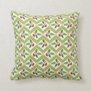 Christmas cherry red green pattern throw pillow