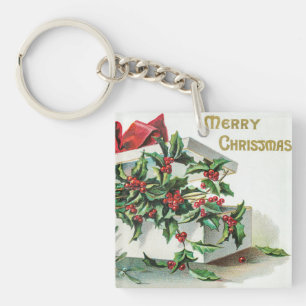 Christmas cherry vintage art with wishes keychain