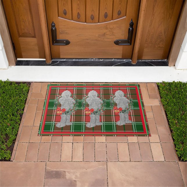 Christmas Cherub Angel Plaid Doormat Welcome mat (Outdoor)