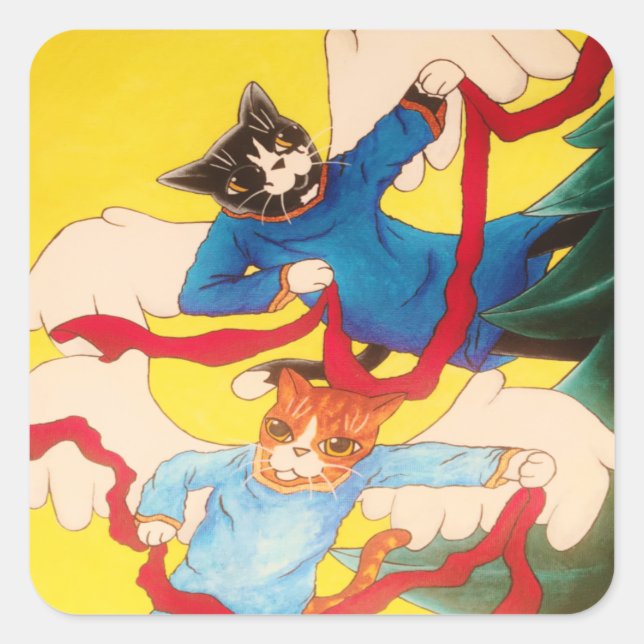 Christmas Cherub Cat Rectangular Sticker (Front)