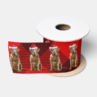 Christmas Chesapeake Bay Retriever Red Plaid Satin Ribbon