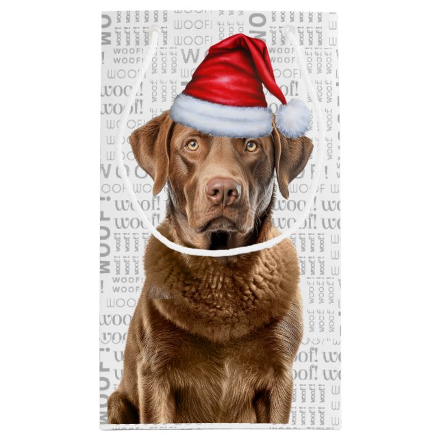 Christmas Chesapeake Dog Holiday Woof Word Art Small Gift Bag (Back)