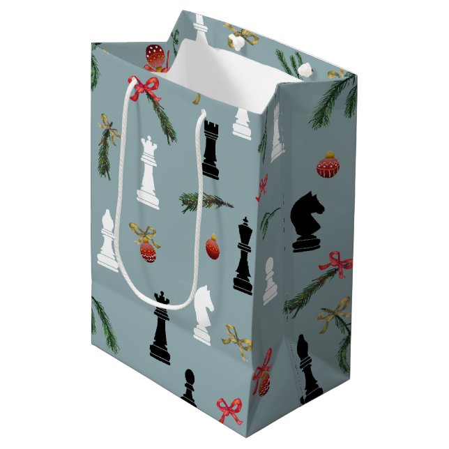 Christmas Chess Pieces Game Pattern Blue Medium Gift Bag (Front Angled)