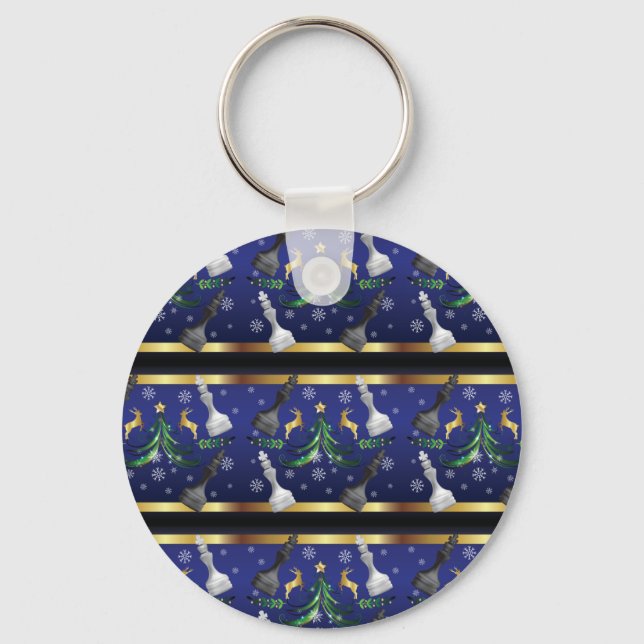 Christmas Chess Pieces - Snowflakes Xmas Tree Keychain (Front)