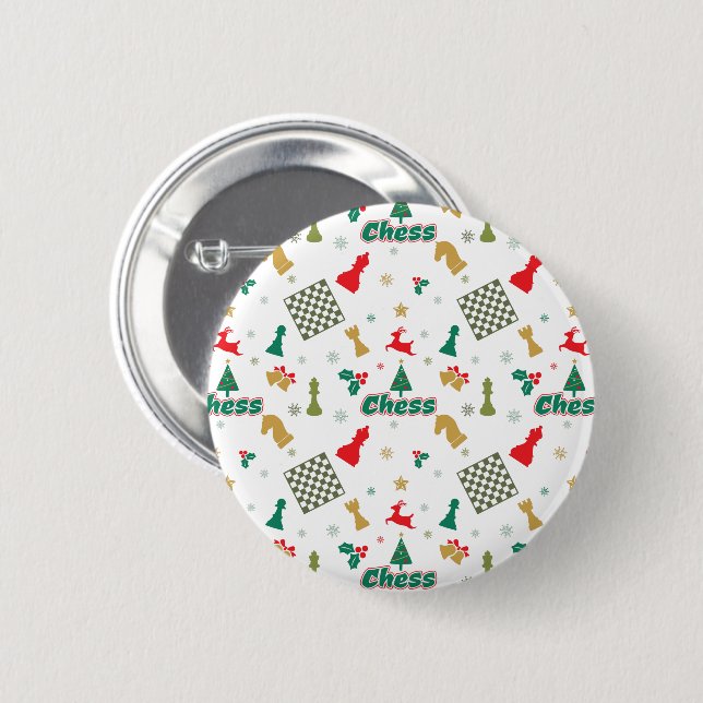 Christmas Chess - Pieces, Tree, Holly, Reindeer 2 Inch Round Button (Front & Back)
