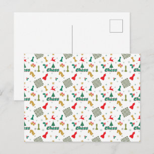 Christmas Chess - Pieces, Tree, Holly, Reindeer Postcard
