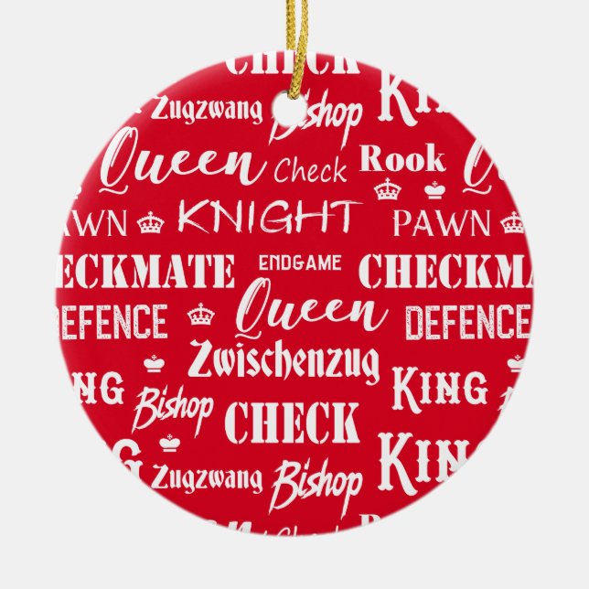 Christmas Chess Player Red and White Ceramic Ornament (Front)
