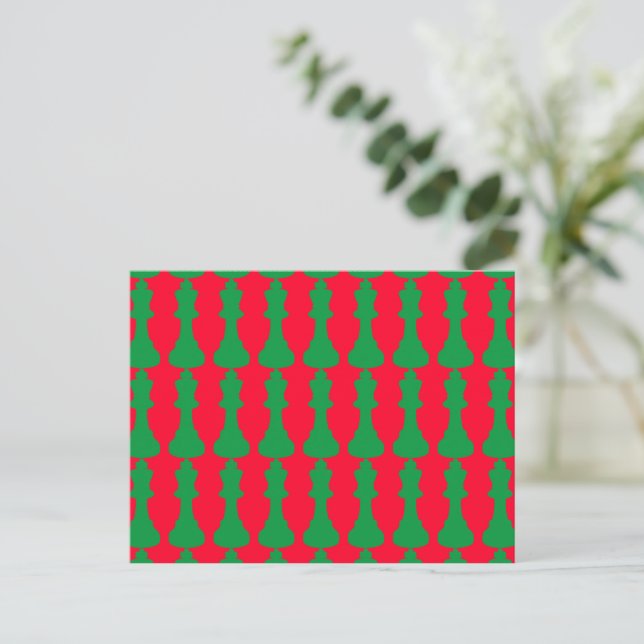 Christmas Chess Pop Art Green Red Postcard (Standing Front)