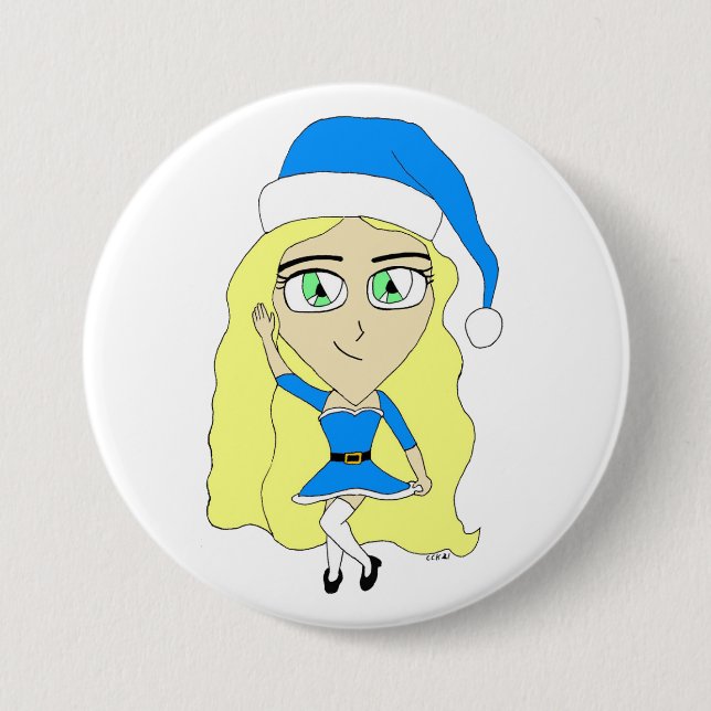 Christmas chibi  3 inch round button (Front)
