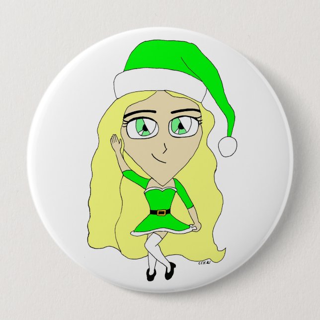 Christmas chibi  4 inch round button (Front)